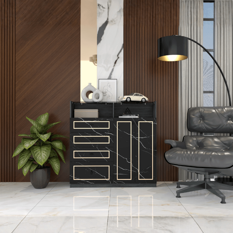 ตู้ลิ้นชัก 4 ลิ้นชัก WISDOM DESIGN FURNITURE GDW-121 120 ซม. สีแอชเกรย์/ดาร์คมาร์เบิ้ล